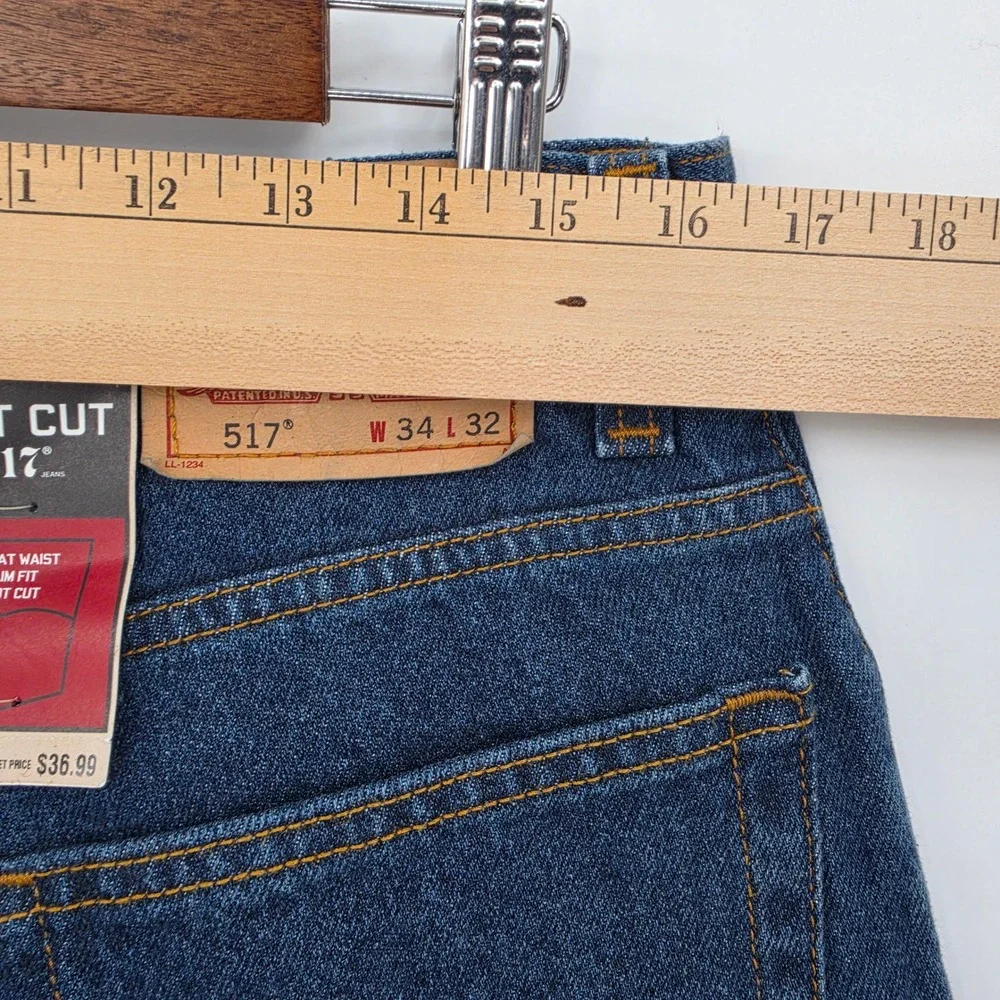 NEW Y2K Levis 517 Bootcut Jeans Mens 34x32 Dark Blue Wash Slim Fit Deadstock NWT